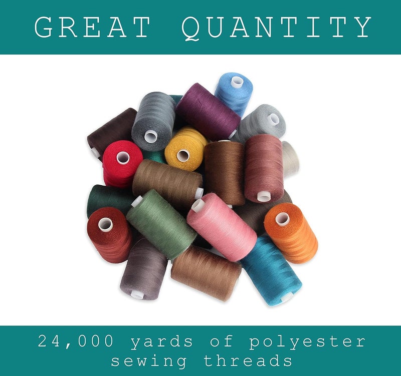 BlesSew Sewing Thread - 24 Spools of Polyester Thread for Sewing Machine for Beginners, Hand Stitching & Quilting - 1000 yds per Spool in Dark Colors - Image 2